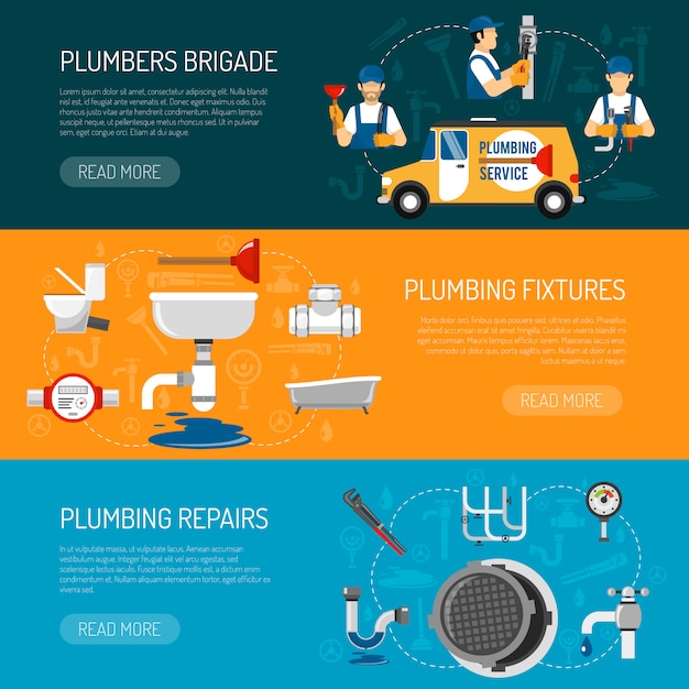 Free vector plumbing horizontal banners set