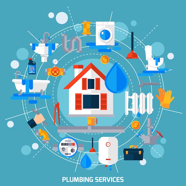 Plumbing Service Concept Circle Composition Poster