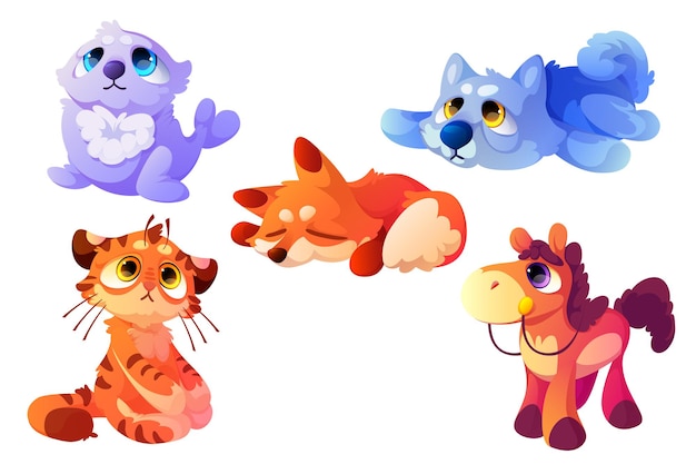 Free vector plush animals, cute soft toys for babies