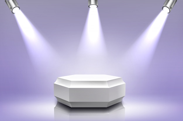 Free Vector podium with spotlight illumination, hexagon stage