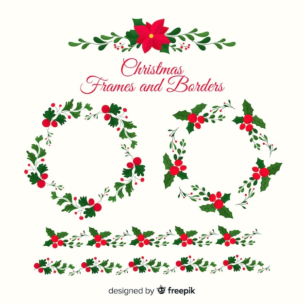 Free Vector poinsettia christmas frames and borders