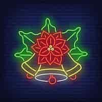 Free vector poinsettia flower with bells neon sign