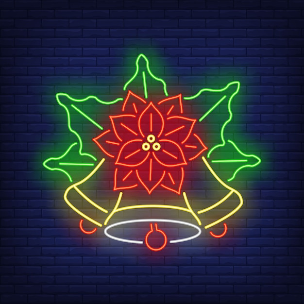 Poinsettia flower with bells neon sign