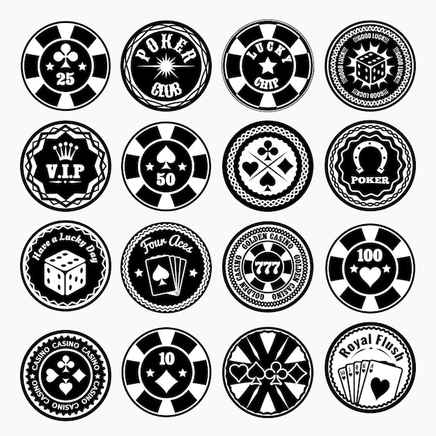 Poker club and casino black badges set