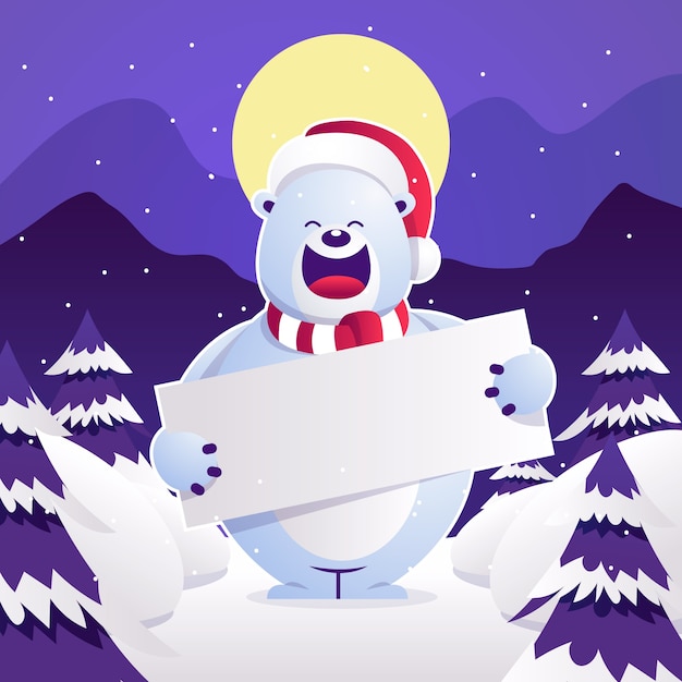 Free Vector polar bear holding christmas banner