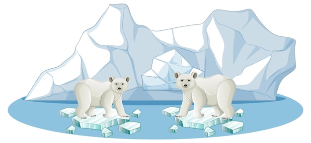 Free vector polar bears on melting icebergs