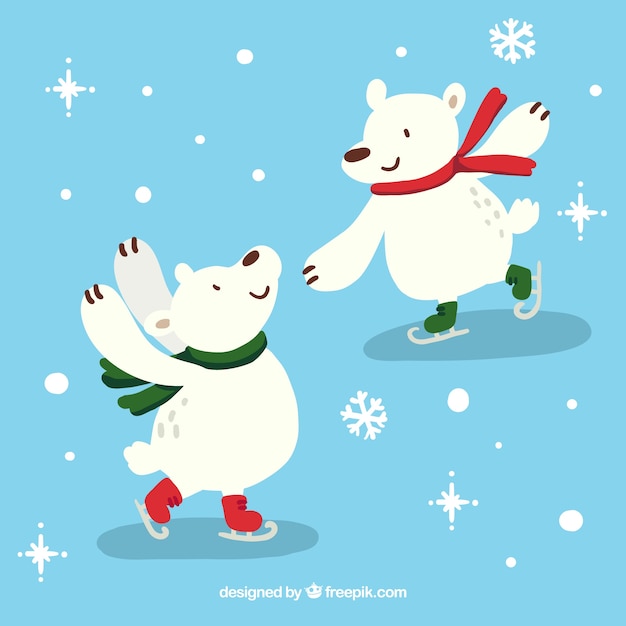 Free Vector polar bears skating