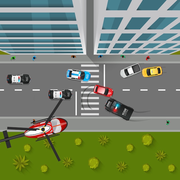 Free Vector  police chase top view illustration 