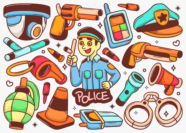 Free Vector police doodle hand drawn color vector collection