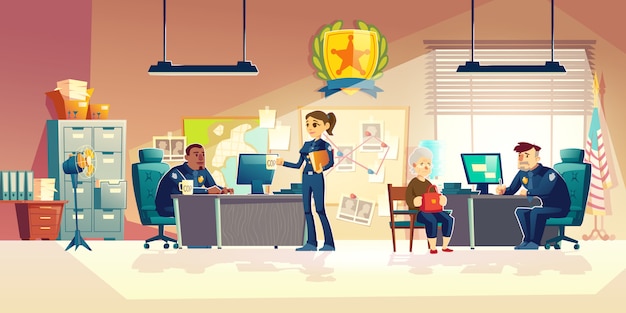 Free Vector police officers working in office cartoon vector