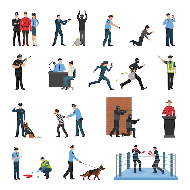 Free Vector police team training flat icons set