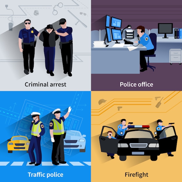 Free Vector policeman people 2x2 compositions