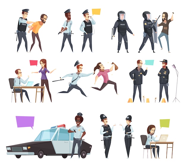 Free Vector policemen in work cartoon set