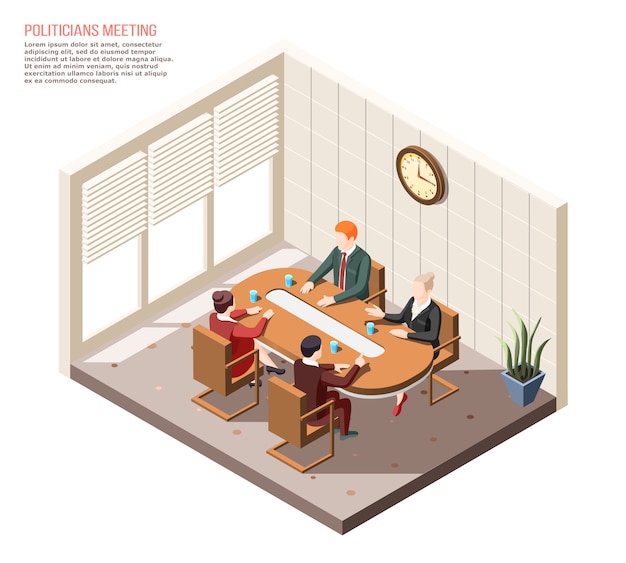 Free Vector politicians during conversation at meeting in conference room isometric composition