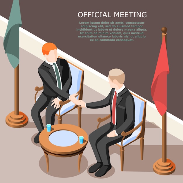 Free Vector politicians during hand shake at official meeting isometric