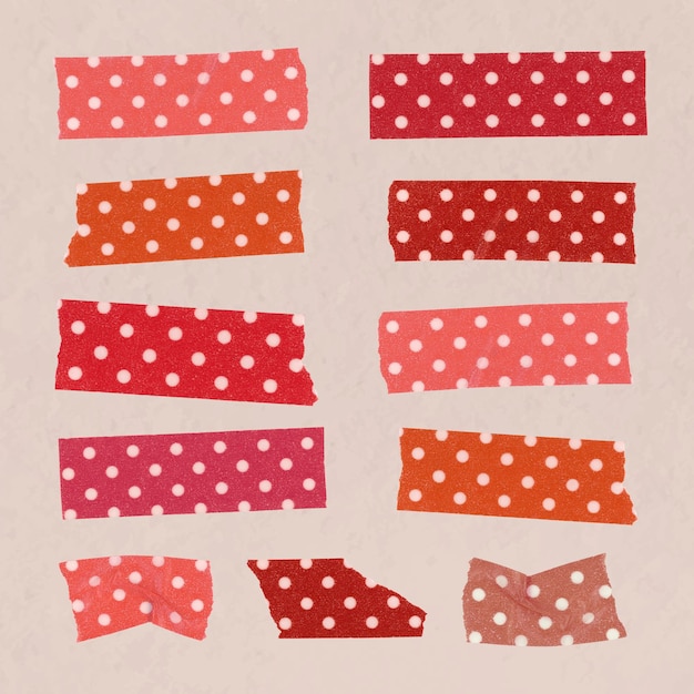 Free Vector polka dot washi tape clipart, red pattern, diary sticker vector set