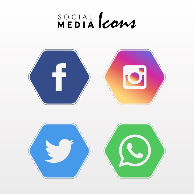 Polygon shaped popular social networking icons set collection