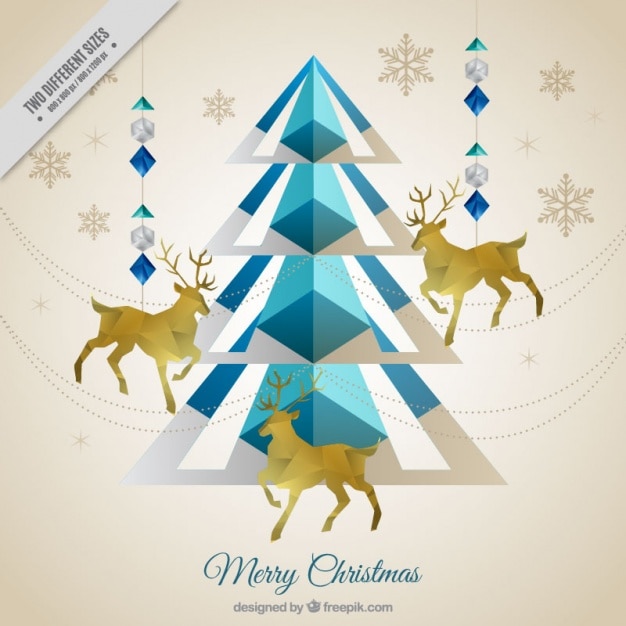 Free Vector polygonal christmas tree background with deers