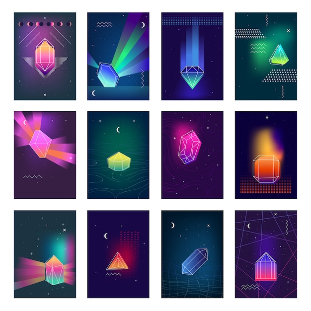 Free Vector polygonal crystals colorful images icons set 