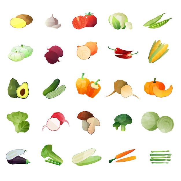 Polygonal Vegetables Icon Set