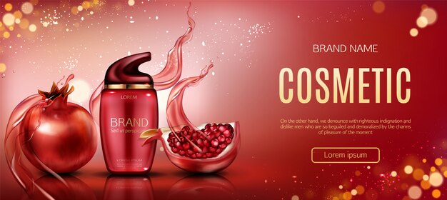 Pomegranate cosmetic bottle beauty banner