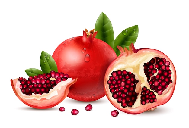 Free Vector pomegranate realistic concept with organic food symbols vector illustration