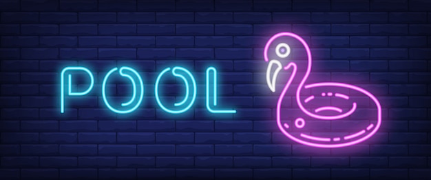 Free Vector pool neon text with swimming ring