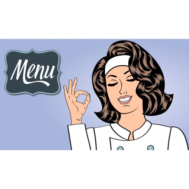 Free vector pop art chef woman menu