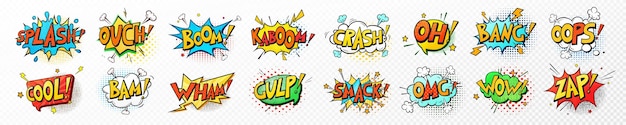 Pop art comic speech bubbles book sound effects