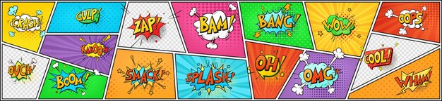 Pop art comic speech bubbles book sound effects