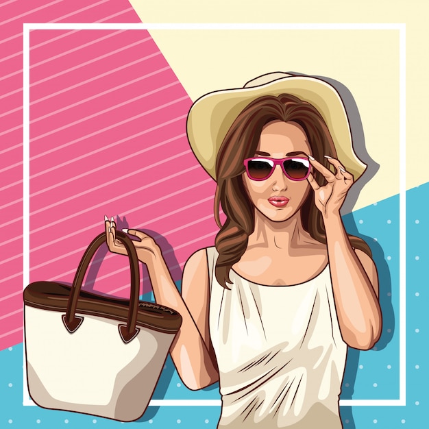 Free Vector pop art fashion and beautiful woman cartoon