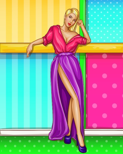 Free Vector pop art girl in bright clothing