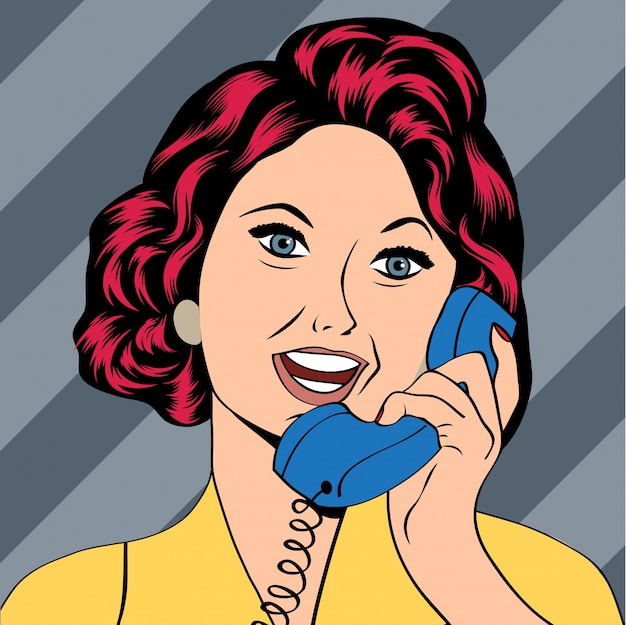 Free Vector pop art lady chatting on the phone