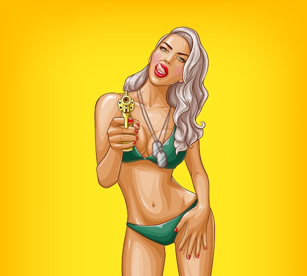 pop art sexy gangster girl armed with gun