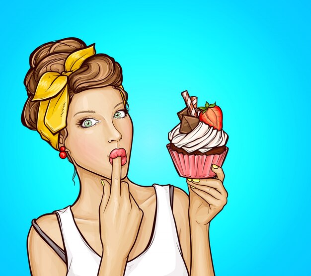 Free Vector pop art sexy girl with sweet cupcake