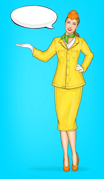 Free Vector pop art stewardess, flight attendant, air hostess