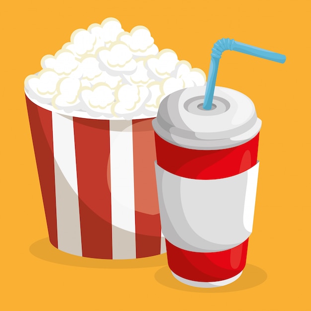 Free Vector pop corn and soda fast food 