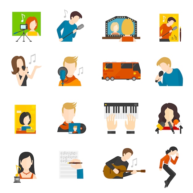 Pop Singer Flat Icons Set