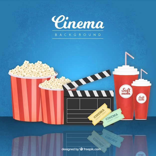 Free Vector popcorn background with clapper and other movie elements