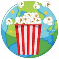 Free vector popcorn red stripes bucket on earth background