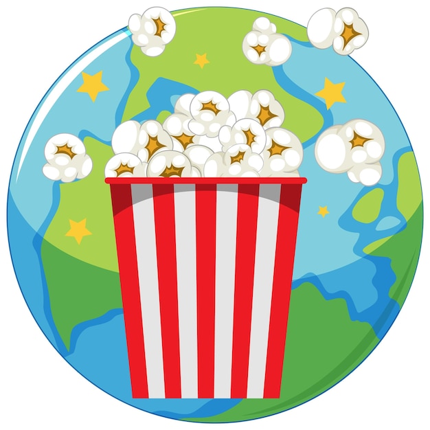 Free Vector popcorn red stripes bucket on earth background