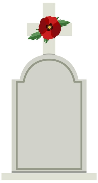 Free vector poppy flowers on cross gravestone for remembrance day icon