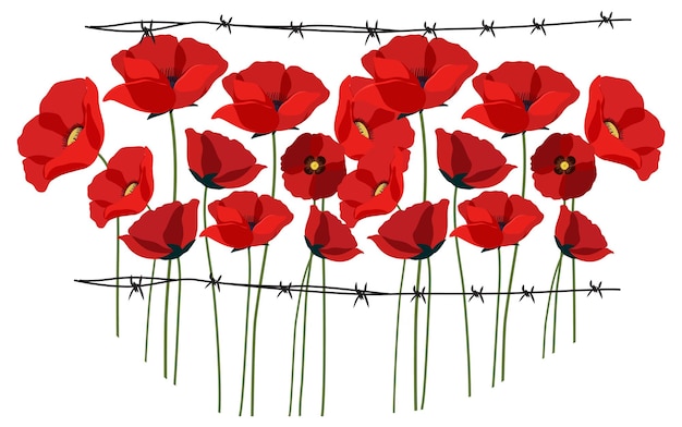 Free Vector poppy flowers with spikes fence