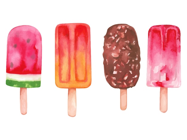 Free Vector popsicles fruit watercolor painting