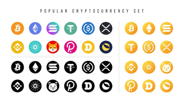 Free Vector popular cryptocurrency logos set