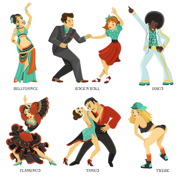 Free Vector popular native dance flat icons set