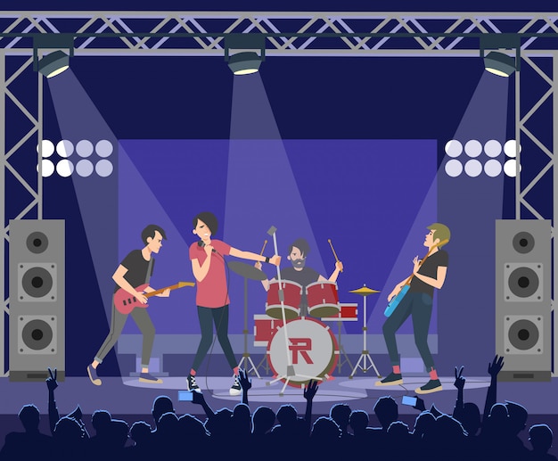 Free Vector popular rock stars performing on stage