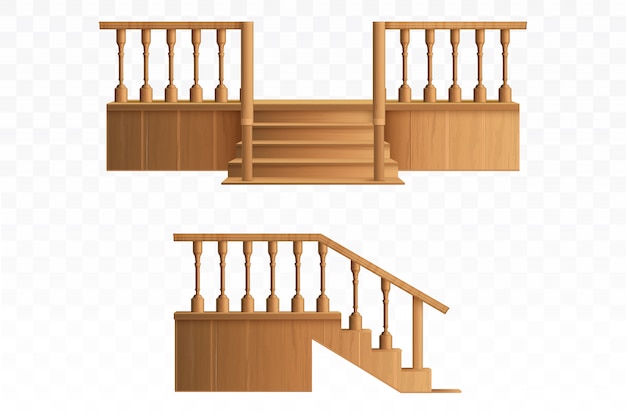 Free Vector porch from wooden balustrade design elements.