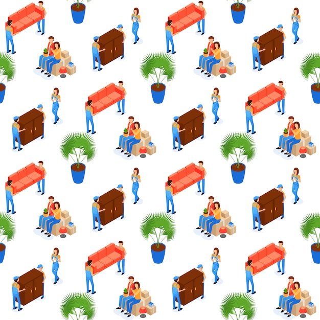 Porters Carry Furniture Seamless Pattern