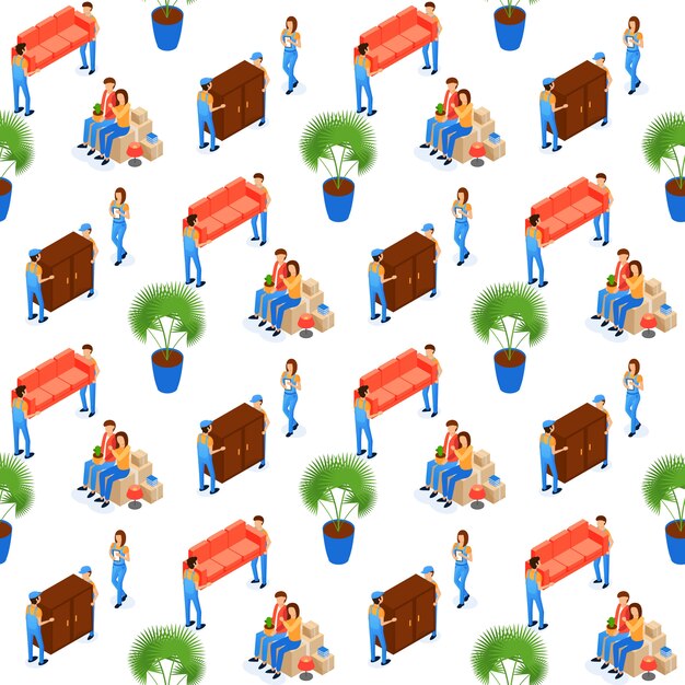 Porters Carry Furniture Seamless Pattern